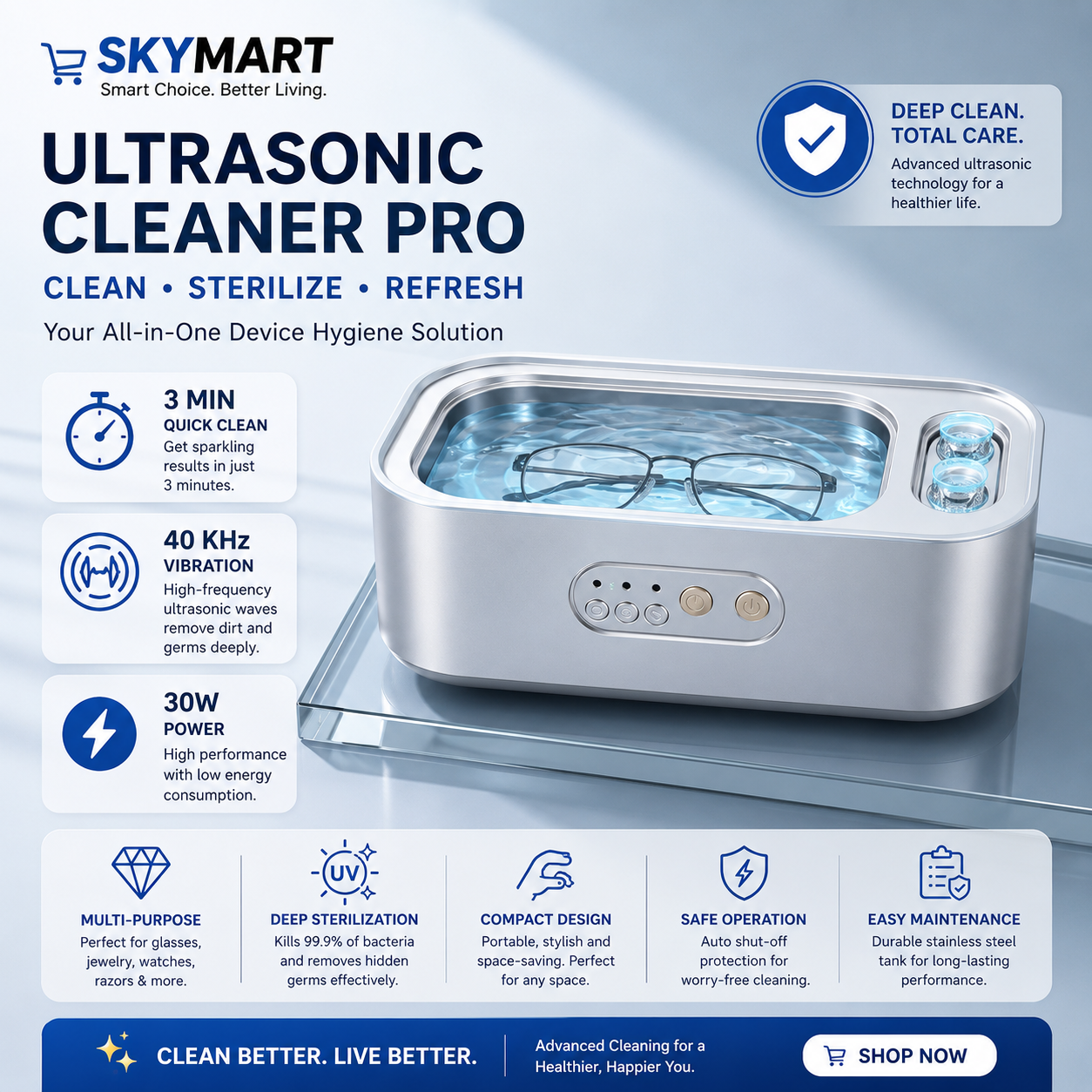 SkyMart Veloura™ Ultrasonic Jewelry & Essentials Cleaner