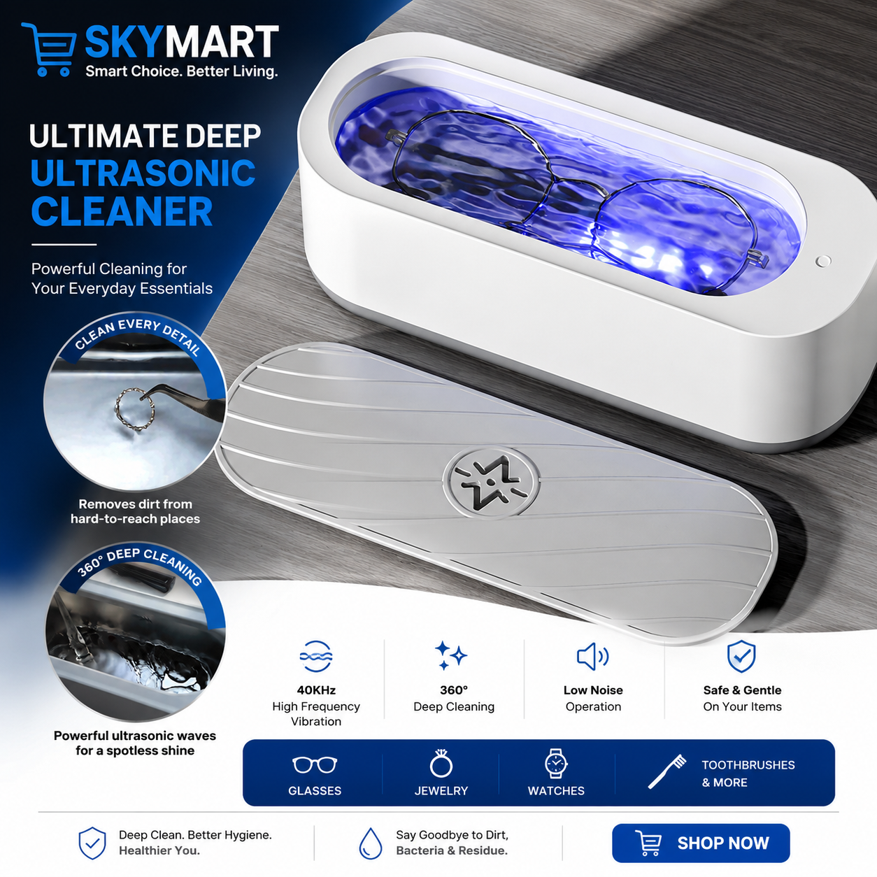 SkyMart Veloura™ Ultrasonic Jewelry & Essentials Cleaner
